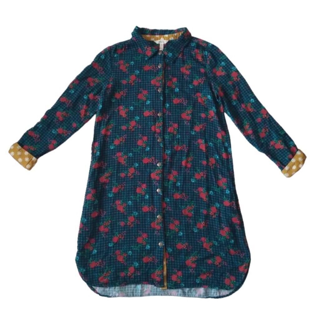 Matilda Jane Fa La La Gingham Floral Print Button Up Shirt Dress Women's Small